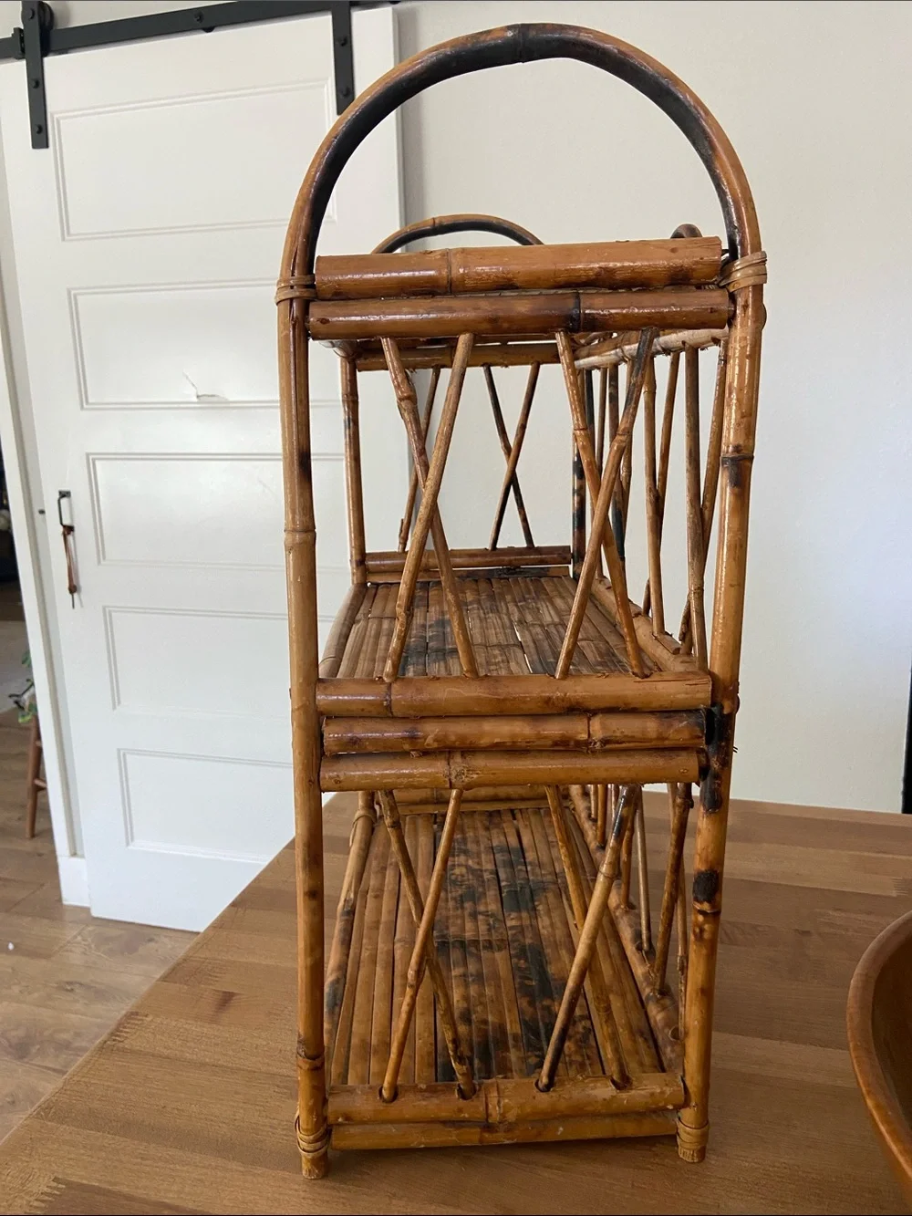 Vintage 3 Tier Burnt Tortoiseshell Bamboo Display Shelf